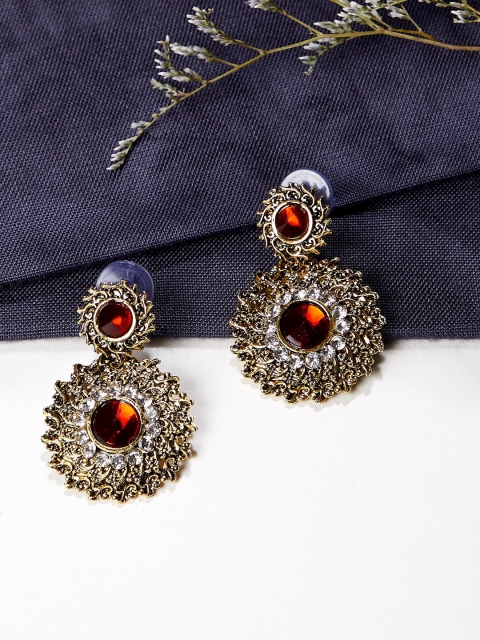 

ZeroKaata Gold-Plated & Red Circular Drop Earrings