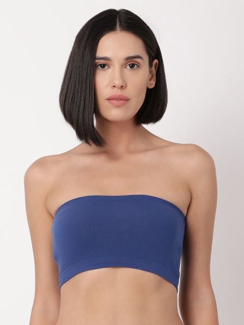 

GOLDSTROMS Women Blue Solid Short Tube Top Camisole