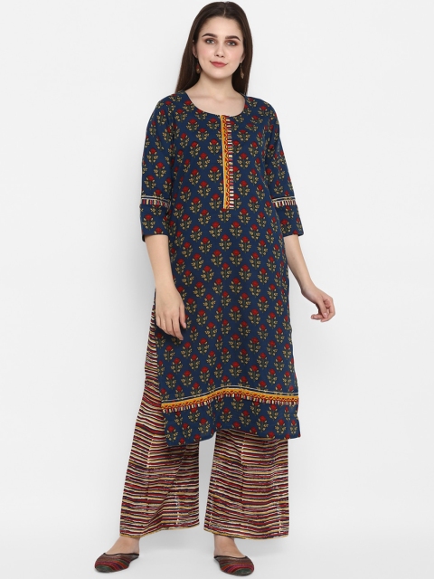 

ZOEYAMS Women Blue Printed Straight Kurta