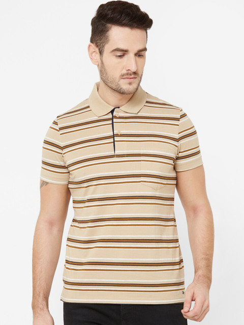 

Sweet Dreams Men Cream-Coloured & Brown Striped Polo Collar T-shirt