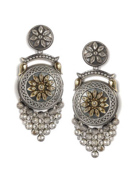 

Rubans Silver-Plated & Gold-Toned Circular Drop Earrings