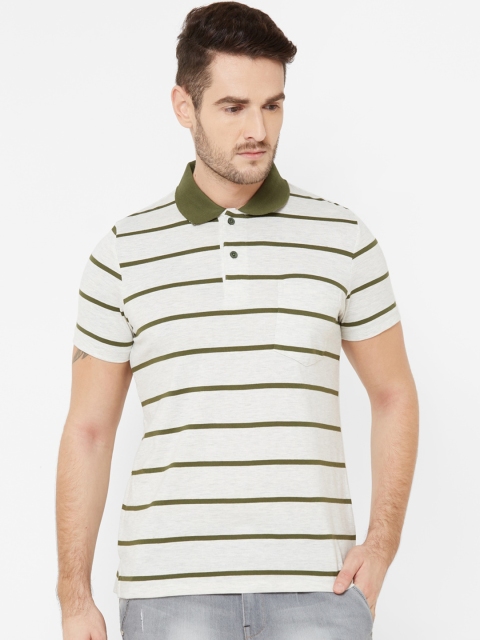 

Sweet Dreams Men White & Green Striped Polo Collar T-shirt