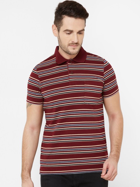 

Sweet Dreams Men Maroon Striped Polo Collar T-shirt