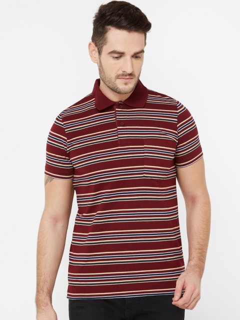 

Sweet Dreams Men Maroon Striped Polo Collar T-shirt