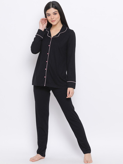 

Kanvin Women Black Solid Night Suit MJKAW20437B