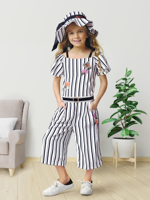 

Peppermint Girls Off-White & Black Striped Culotte Jumpsuit