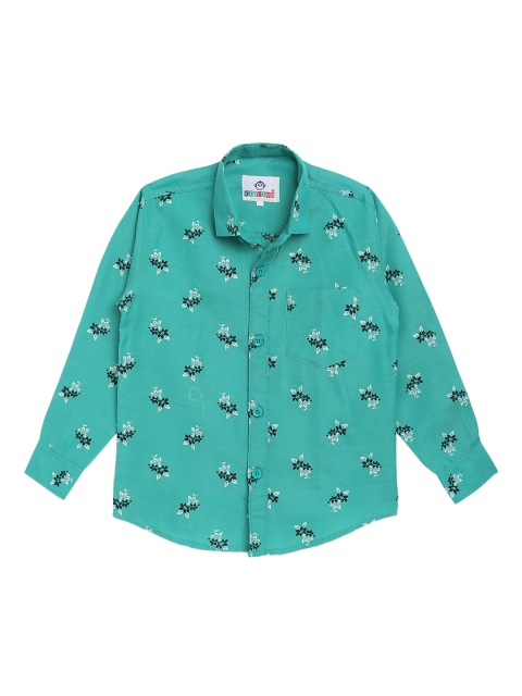 

Kidling Boys Sea Green & Black Classic Regular Fit Floral Print Casual Shirt