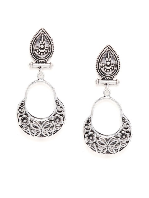 

ZeroKaata Silver-Plated Oxidized Contemporary Drop Earrings