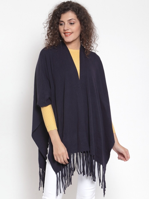 

Global Republic Women Navy Blue Solid Waterfall Shrug
