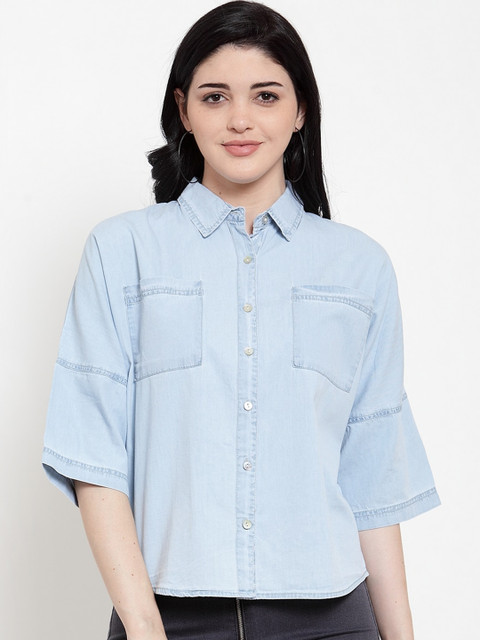 

Global Republic Women Blue Regular Fit Solid Casual Shirt