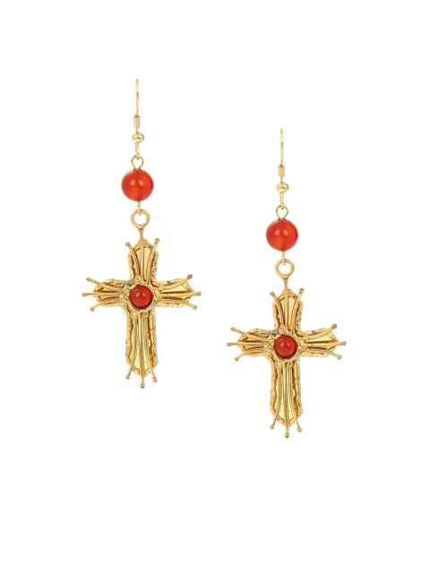 

ZeroKaata Gold-Plated & Red Handcrafted Geometric Drop Earrings