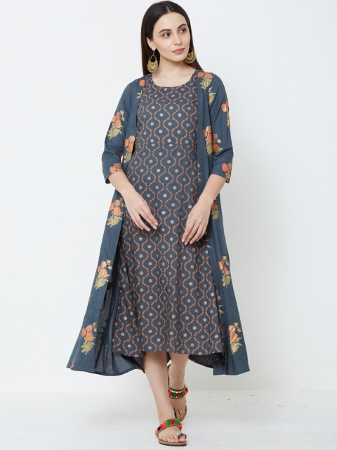 

FASHOR Women Green Printed A-Line Dress