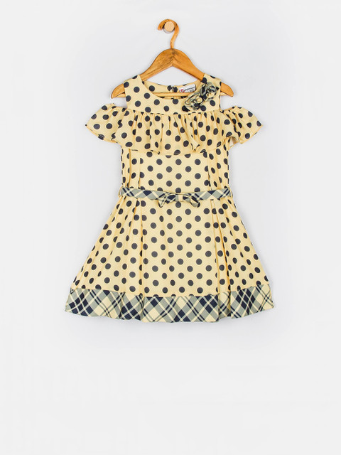 

Peppermint Girls Yellow & Navy Blue Printed Fit and Flare Dress with Hat