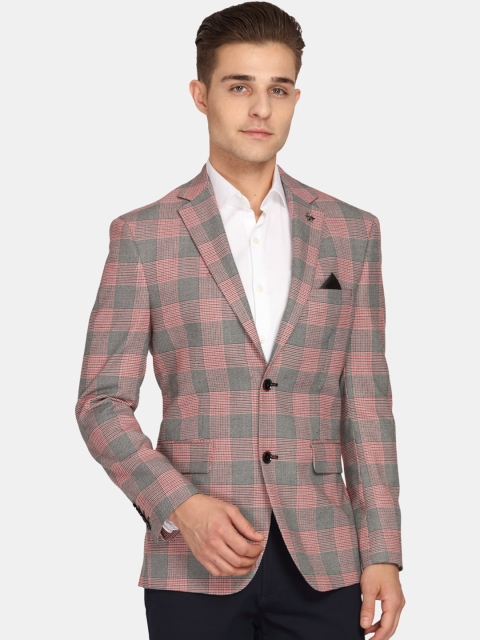 

Theme Men Red & Grey Checked Slim-Fit Single-Breasted Casual Blazer