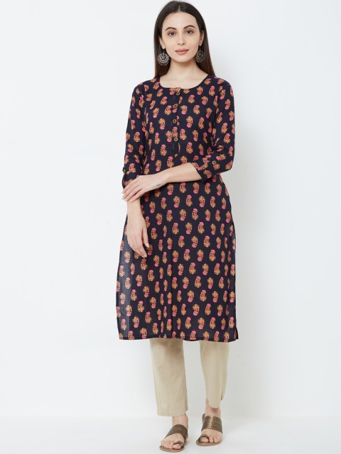 

FASHOR Women Black & Pink Printed A-Line Kurta