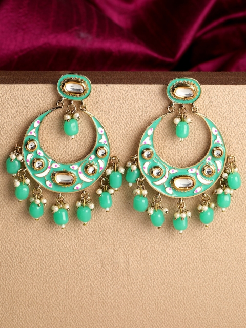 

ANIKAS CREATION Sea Green & Gold-Plated Circular Chandbalis
