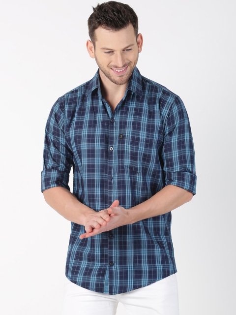 LEVIZO Men Navy Blue Checked Premium Regular Fit Shirt