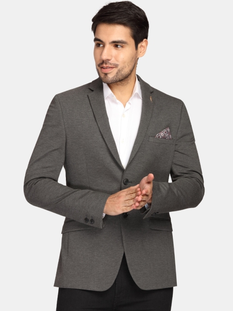 

Theme Men Charcoal Grey Solid Super Slim-Fit Single-Breasted Casual Blazer