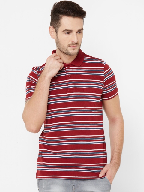 

Sweet Dreams Men Red & Navy Blue Striped Polo Collar T-shirt