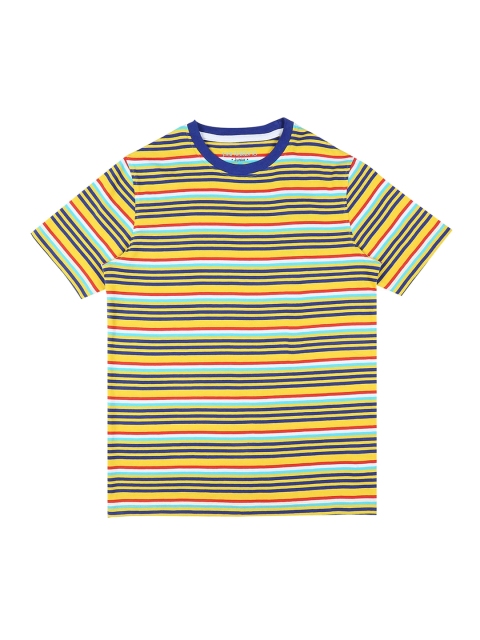 

POPPERS by Pantaloons Boys Yellow Navy Blue Striped Round Neck Pure Cotton T-shirt