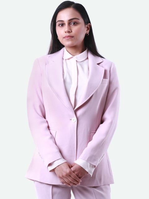 

QUA Women Pink Solid Slim-Fit Single-Breasted Casual Blazer