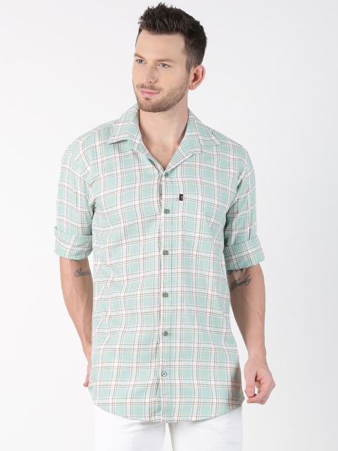 

LEVIZO Men Sea Green & White Checked Premium Regular Fit Shirt