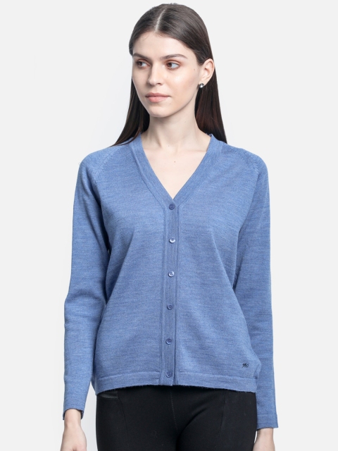 

Monte Carlo Women Blue Solid Pure Wool Cardigan Sweater