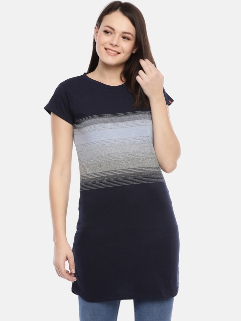 

GOLDSTROMS Women Navy Blue & Grey Colourblocked T-shirt