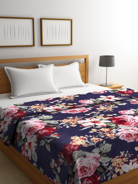 

NEUDIS Blue & Pink Floral AC Room 210 GSM Double Bed Blanket