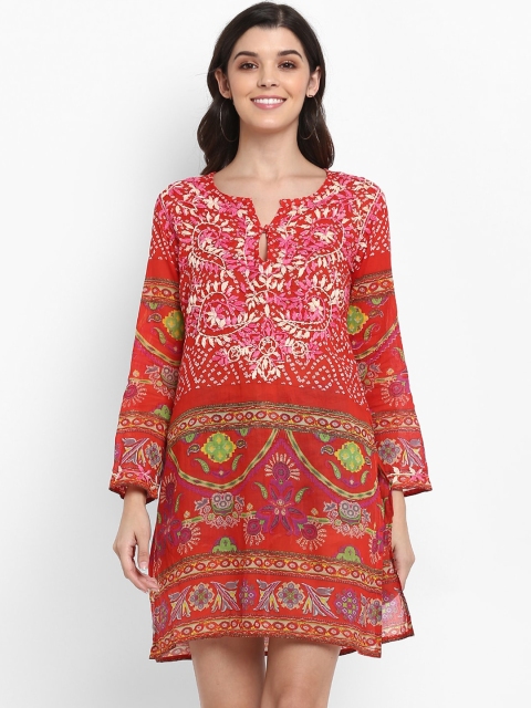 

Aditi Wasan Women Red & White Embroidered Tunic