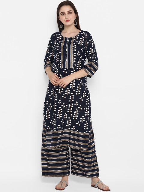 

ZOEYAMS Women Navy Blue & White Printed Straight Kurta