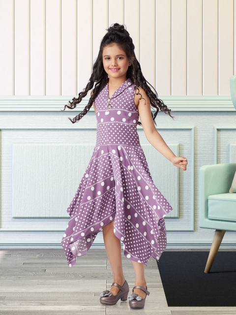 

Peppermint Girls Purple & White Polka Dots Printed Capri Jumpsuit