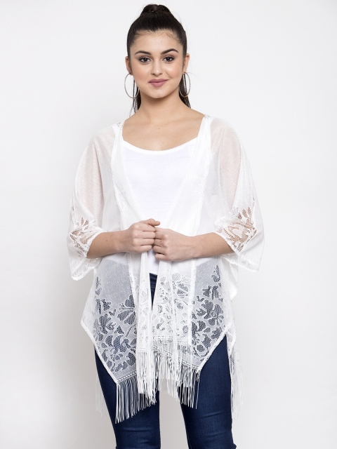 

Global Republic Women White Self Design Waterfall Shrug