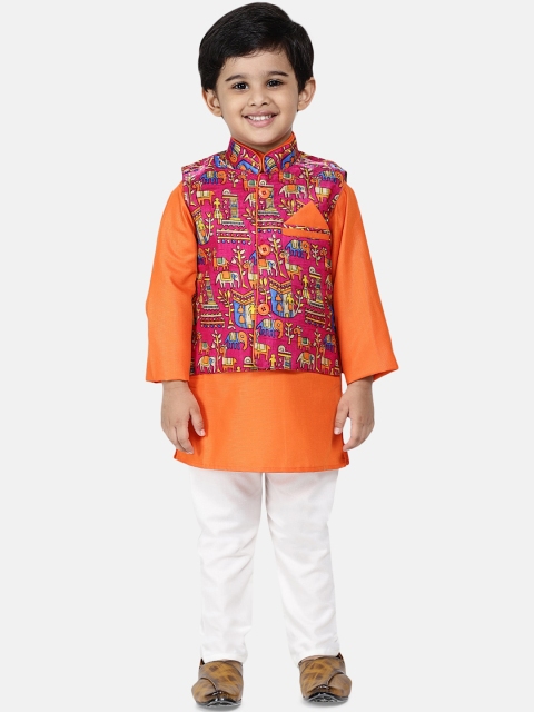 

BownBee Boys Orange Solid Kurta with Trousers