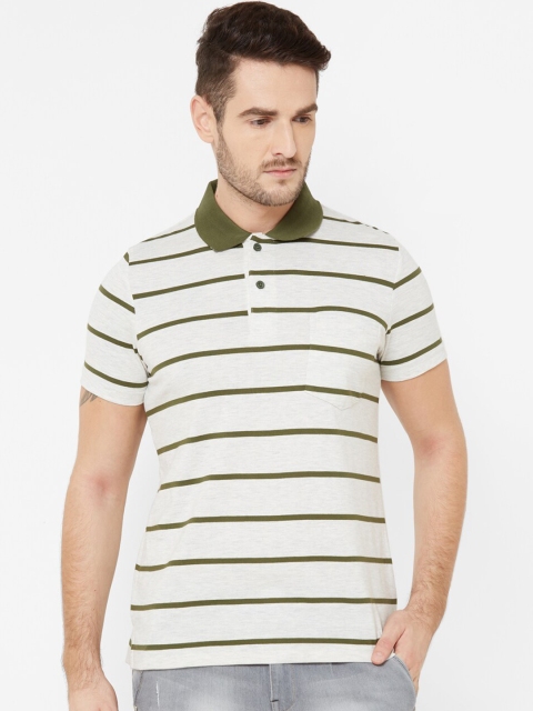 

Sweet Dreams Men Off White & Green Striped Polo Collar T-shirt
