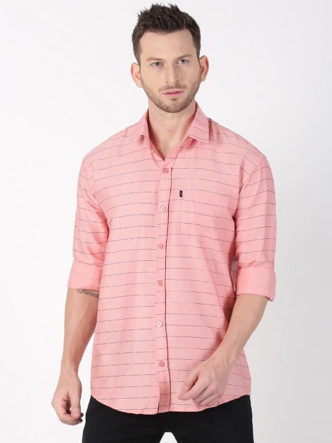 

LEVIZO Men Peach-Coloured & Burgundy Striped Premium Regular Fit Shirt