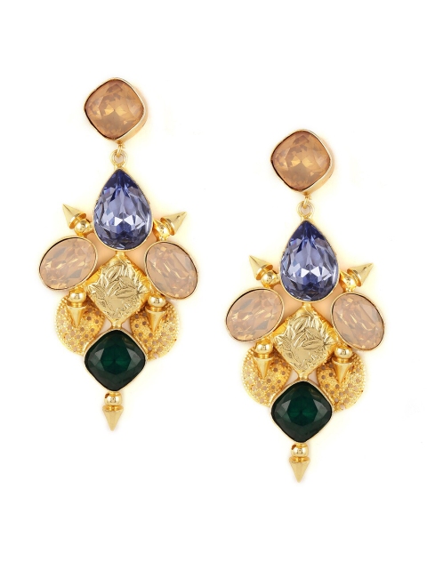 

ZeroKaata Gold-Plated & Blue Teardrop Shaped Drop Earrings