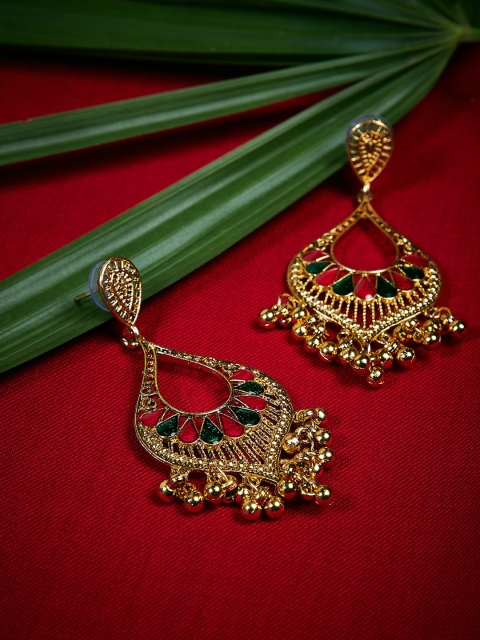 

ZeroKaata Gold-Plated & Red Geometric Drop Earrings