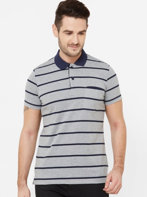

Sweet Dreams Men Grey & Navy Blue Striped Polo Collar T-shirt
