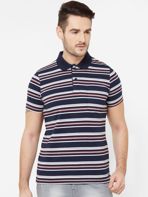 

Sweet Dreams Men Navy Blue & Pink Striped Polo Collar T-shirt