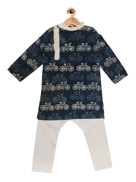 

SOULFULLY INDIAN Boys Navy Blue & Off-White Quirky Print Kurta with Pyjamas