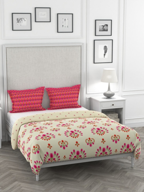

Portico New York Off-White & Pink Printed Manish Arora Super King Bed Cover Set