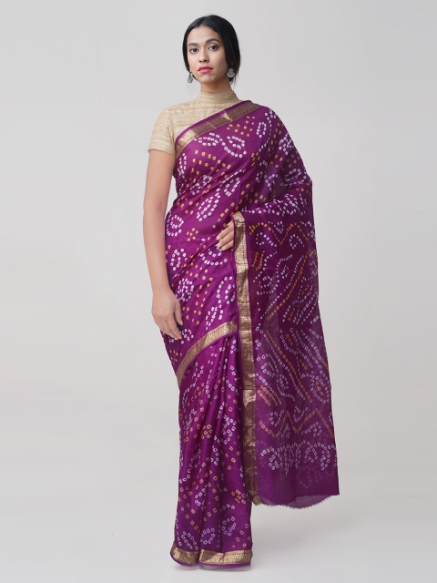 

Unnati Silks Purple Pure Silk Woven Design Bandhani Saree