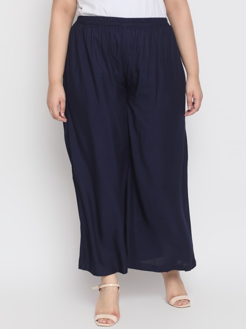 

Amydus Women Plus Size Navy Blue Solid Flared Palazzos