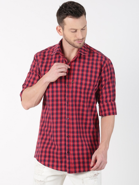 

LEVIZO Men Red & Navy Blue Premium Classic Fit Checked Casual Shirt