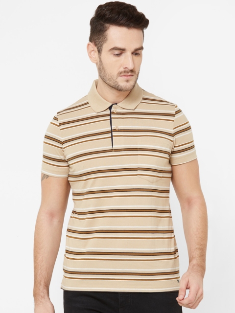 

Sweet Dreams Men Cream-Coloured & Brown Striped Polo Collar T-shirt