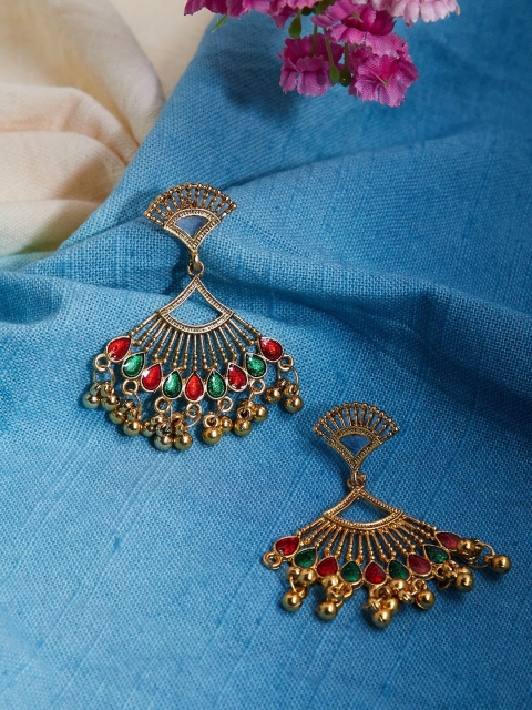 

ZeroKaata Gold-Plated & Red Triangular Drop Earrings