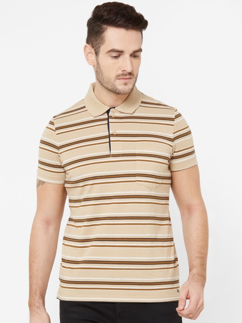 

Sweet Dreams Men Cream-Coloured & Brown Striped Polo Collar T-shirt