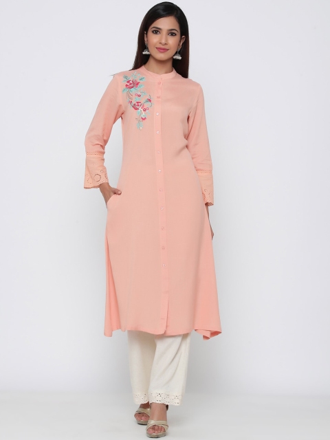 

Juniper Women Peach-Coloured Solid A-Line Kurta