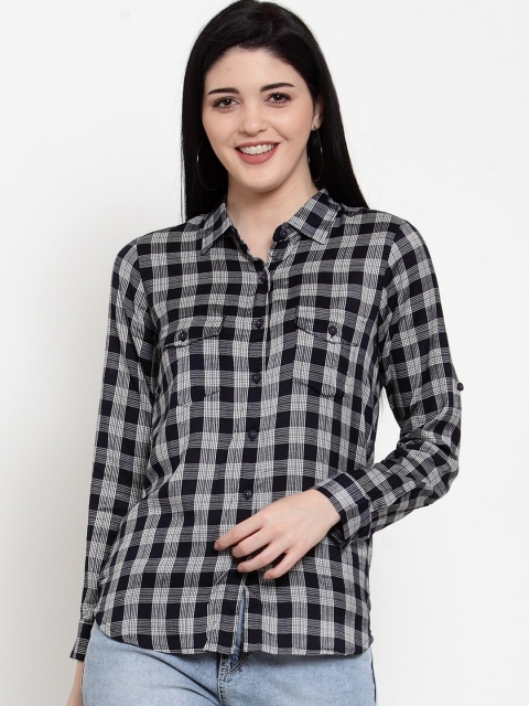 

Global Republic Women Navy Blue & Grey Regular Fit Checked Casual Shirt